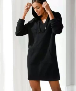 Bench Geschäft 24 Bench. Sweatkleid aus Piqué mit 3D-Logoschriftzug Black, Ecru, Old rose