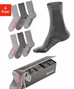 Bench. Socken (Box, 6-Paar) mit verschiedenfarbigen Logos Schwarz, Jeans-meliert, Grau-meliert -Bench Geschäft 16788754