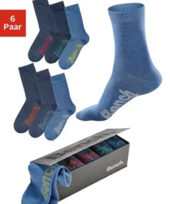 Bench. Socken (Box, 6-Paar) mit verschiedenfarbigen Logos Schwarz, Jeans-meliert, Grau-meliert -Bench Geschäft 16790018