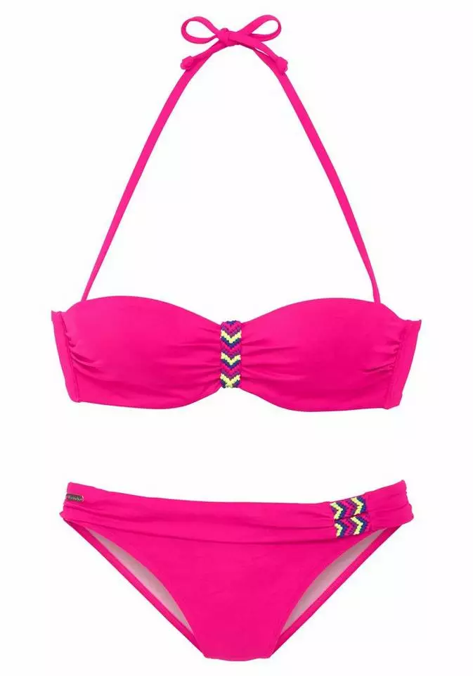 Bench. Bügel-Bandeau-Bikini mit buntem Flechtdetail Weiß, Pink, Schwarz 2 Bench. Bügel-Bandeau-Bikini mit buntem Flechtdetail Weiß, Pink, Schwarz – Bild 2