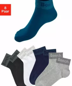 Bench. Kurzsocken (8-Paar) mit eingestricktem Schriftzug am Bündchen 2 x schwarz | 2 x weiß | 2 x hellgrau-meliert | 2 x blau, Schwarz