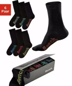 Bench. Socken (Box, 6-Paar) mit verschiedenfarbigen Logos Schwarz, Jeans-meliert, Grau-meliert