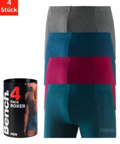 Bench. Boxer (4 Stück) in der Dose Navy | anthrazit-meliert | rot | schwarz, Blau | anthrazit-meliert | petrol | bordeaux, Schwarz, Schwarz | türkis | orange | lila