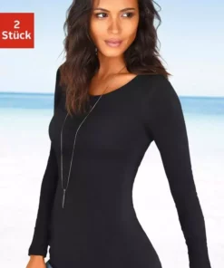 Bench. Langarmshirt (2er-Pack) besonders lang geschnitten und aus weicher Feinripp-Qualität Schwarz | grau-meliert, Schwarz | weiß