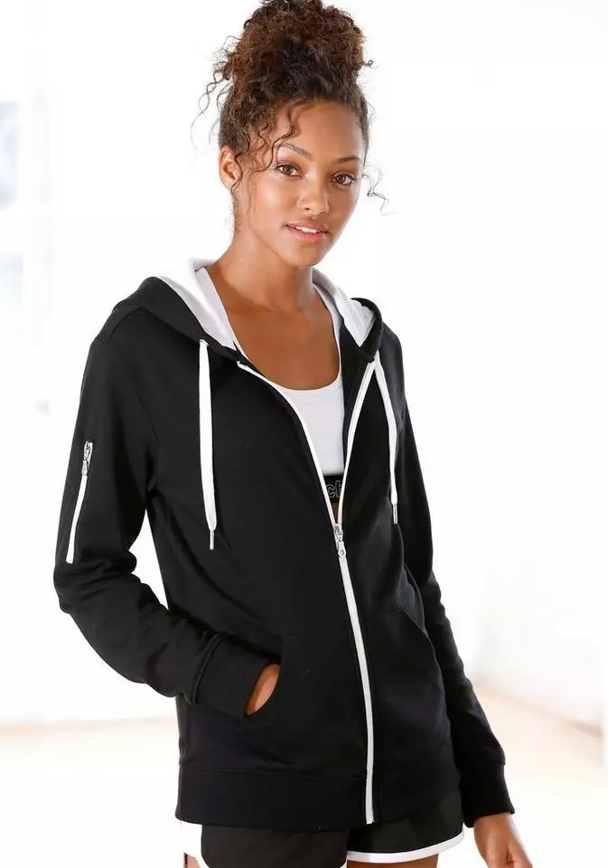 Bench. Kapuzensweatjacke »Contrast« mit Reißverschlusstasche am Ärmel Navy-pink, Grau-meliert-pfirsich, Schwarz-weiß 1 Bench. Kapuzensweatjacke »Contrast« mit Reißverschlusstasche am Ärmel Navy-pink, Grau-meliert-pfirsich, Schwarz-weiß