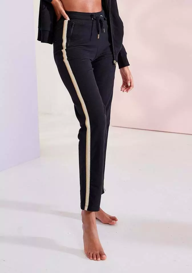 Bench. Relaxhose mit Glitzer Seitenstreifen Rosé, Beige-melange, Schwarz 1 Bench. Relaxhose mit Glitzer Seitenstreifen Rosé, Beige-melange, Schwarz