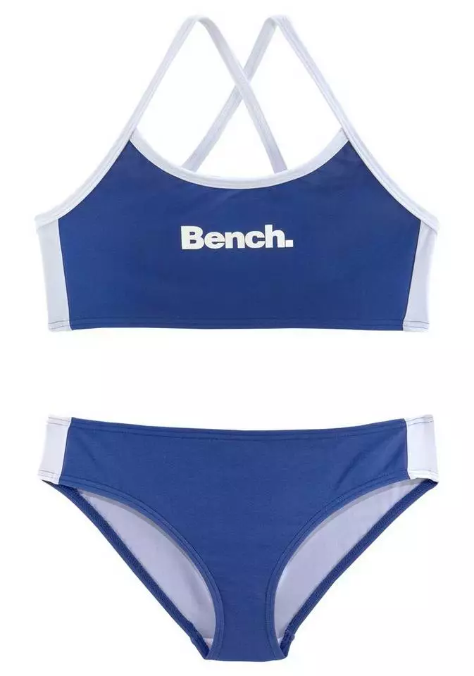 Bench. Bustier-Bikini mit gekreuzten Trägern Blau-weiß, Türkis-schwarz, Pink-schwarz, Schwarz-weiß 1 Bench. Bustier-Bikini mit gekreuzten Trägern Blau-weiß, Türkis-schwarz, Pink-schwarz, Schwarz-weiß