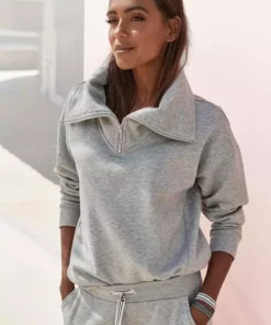 Bench. Sweater mit Stehkragen und Logodruck Schwarz, Altrosa, Grau