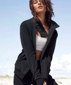 Bench. Fleecejacke mit Stehkragen und Daumenlöchern Türkis, Schwarz