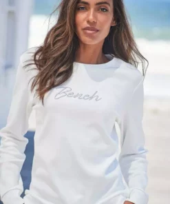 Bench. Sweatshirt mit glänzender Logostickerei Ecru, Hellgrau-meliert, Schwarz